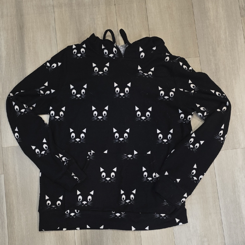 Black Cat Print Hoodie